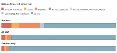 2015-16 학년도 매사추세츠 공립학교의 인종 분포 (자료 출처: 보스톤 글로브)