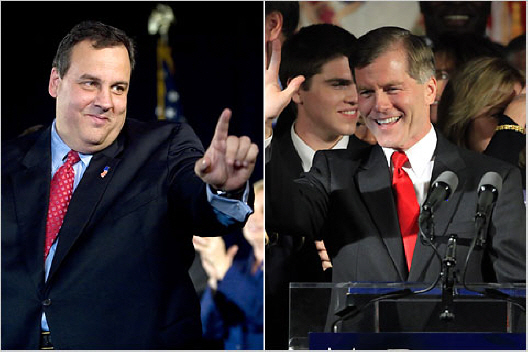 뉴저지 주지사로 선출된 크리스토퍼 크리스티(사진 왼쪽)와 버지니아 주지사 선거에서 승리한 로버트 맥도넬.