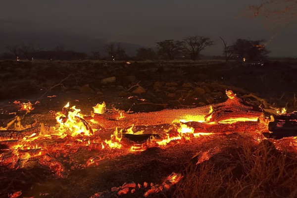 9일(현지시간) 미국 하와이주 마우이 카운티 키헤이에서 산불이 타오르고 있다. 허리케인 '도라'의 영향으로 산불이 빠르게 확산 중인 가운데, 마우이 카운티는 이번 화재로 최소 53명이 사망했다고 10일 밝혔다.