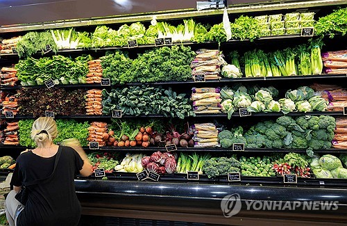 미국 플로리다주 슈퍼마켓의 채소 매대.
