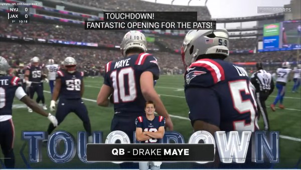 패트리어츠 쿼터백 매이의 터치다운 순간